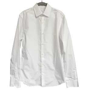 Figaret Paris Men Fitted White Dress Shirt 38/US S Slim Fit Poplin Double Retors